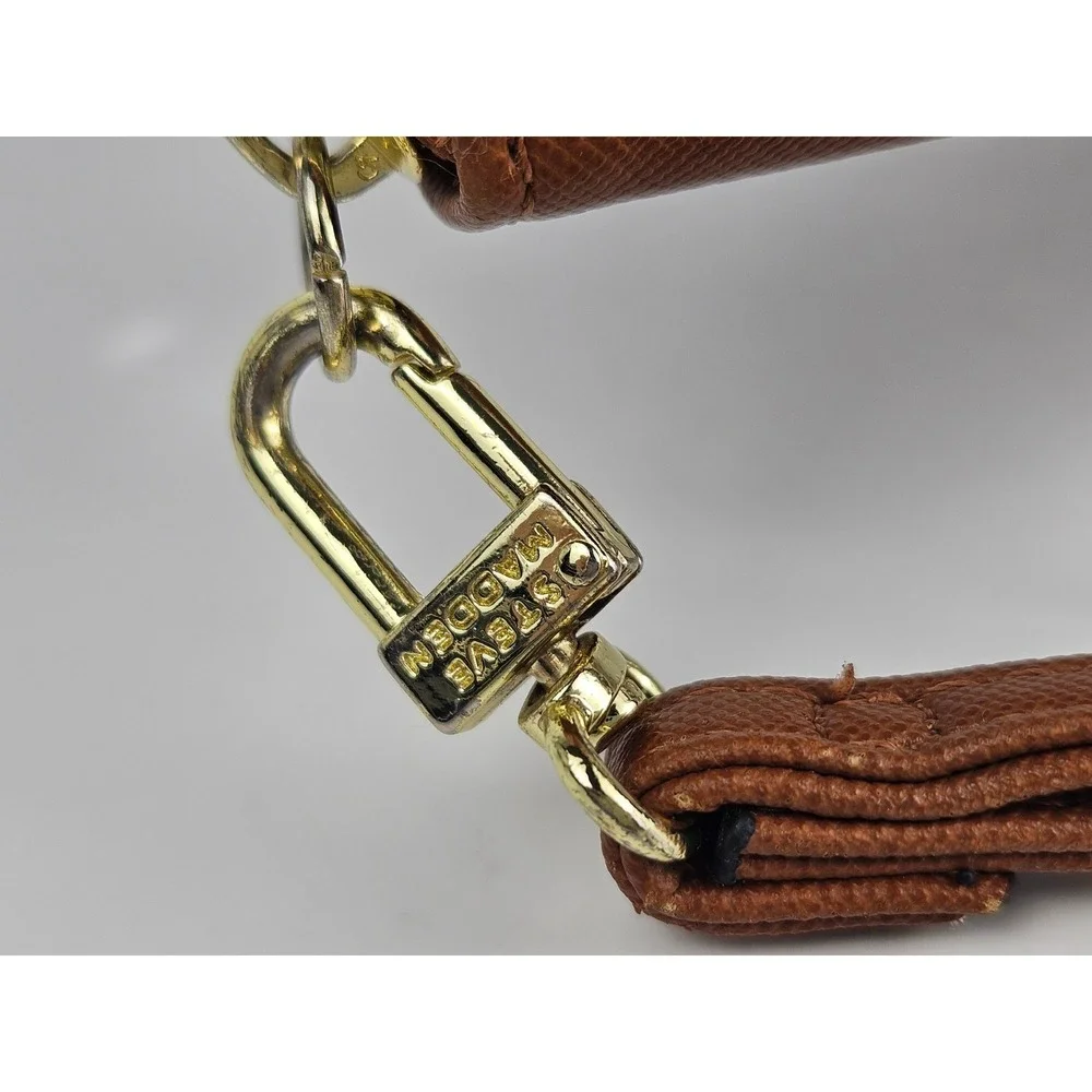 Steve Madden‎ Zip Around Wristlet Wallet Cognac Brown Saffiano Gold Hardware